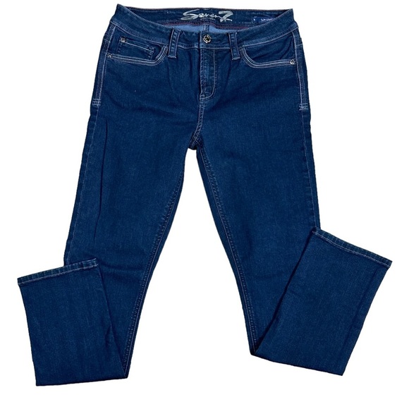 Women's Seven7 8 Medium Jean Jeans Denim Navy Blue Stretch Slim Straight NWOT - Picture 3 of 11